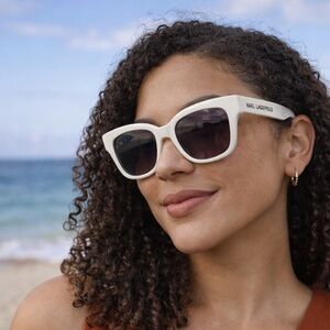 New Authentic Karl Lagerfeld KL6161SN White Square Sunglasses Logo Temples